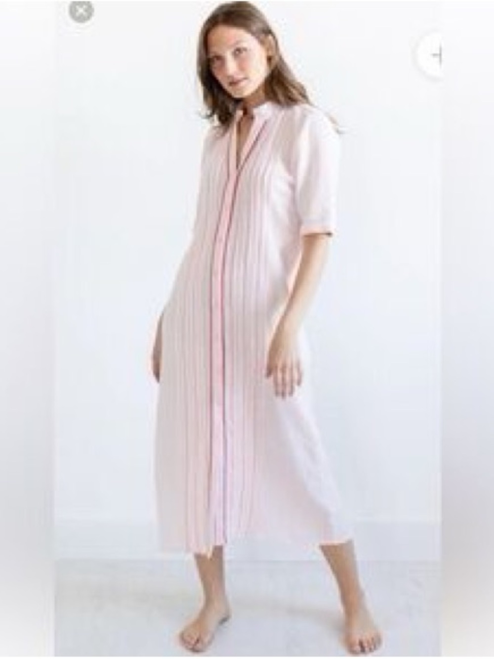 ALICE WALK blush pink button front midi gauze cotton shirt dress / L